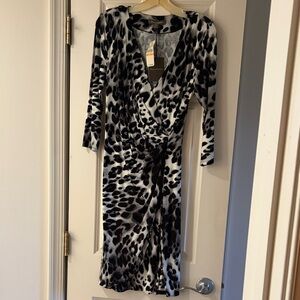 Tommy Bahama Black & White Animal Print Long Sleeve Wrap Dress